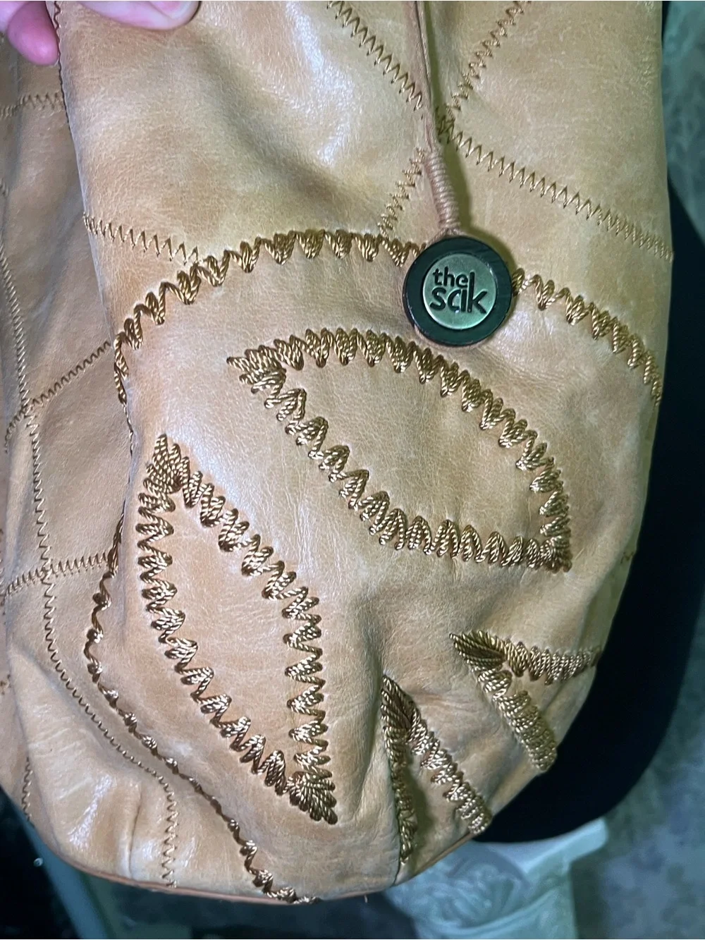 The Sak Tan Vintage Peace Sign Leather Hobo with Braided Handles